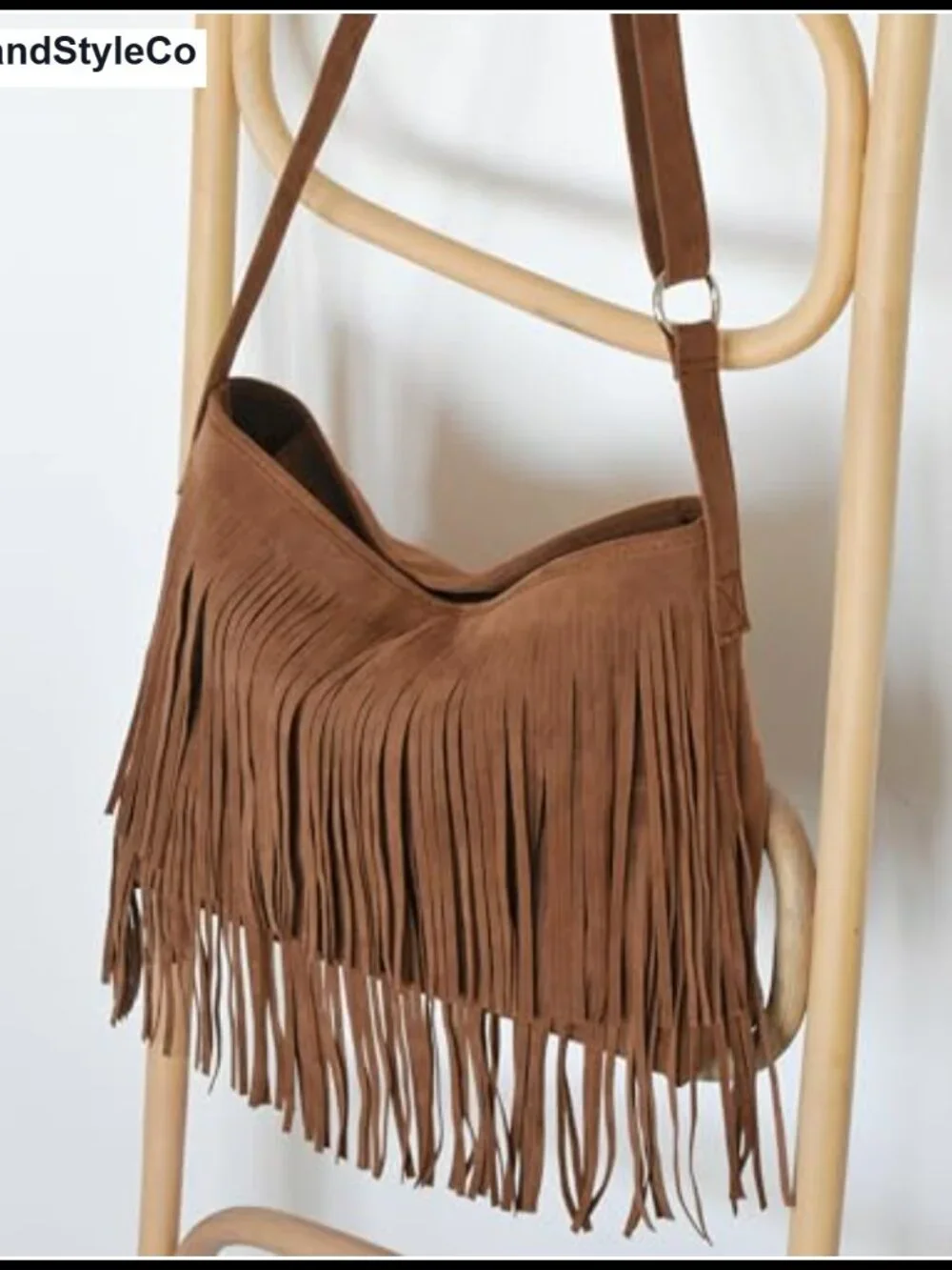 Faux Suede Leather Hobo Crossbody Bag with Tassel - Adjustable Strap